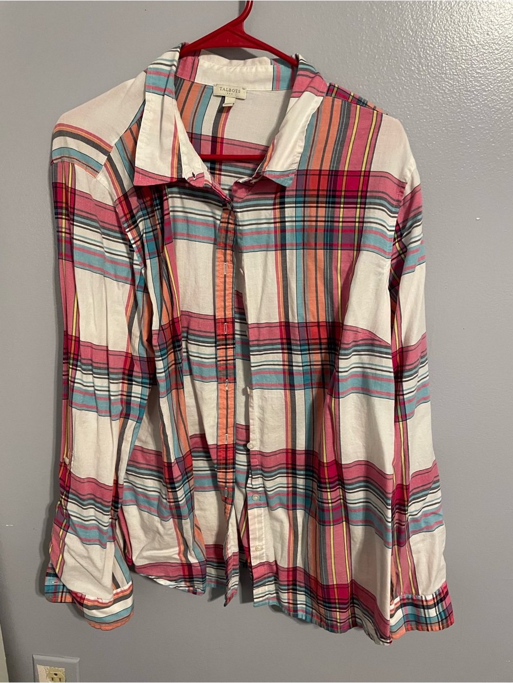 Talbots Plaid Button-Down Shirt with Roll-up sleeves